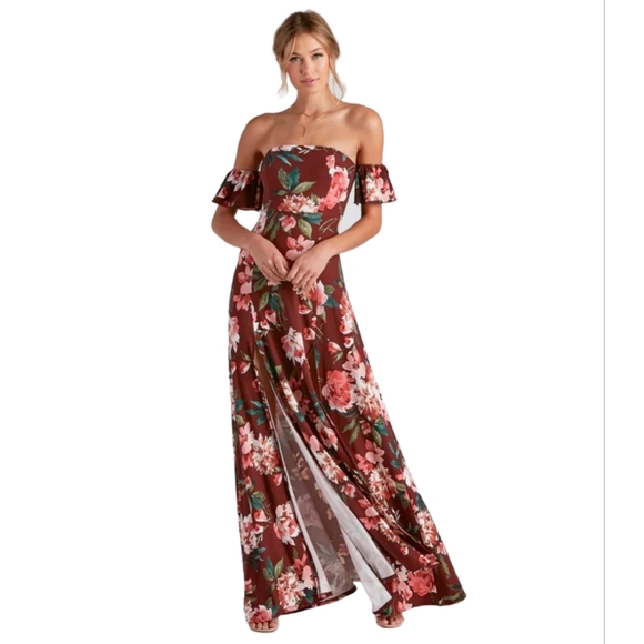 NWT Burgundy Floral Maxi Dress Size Small Windsor - Picture 2 of 8